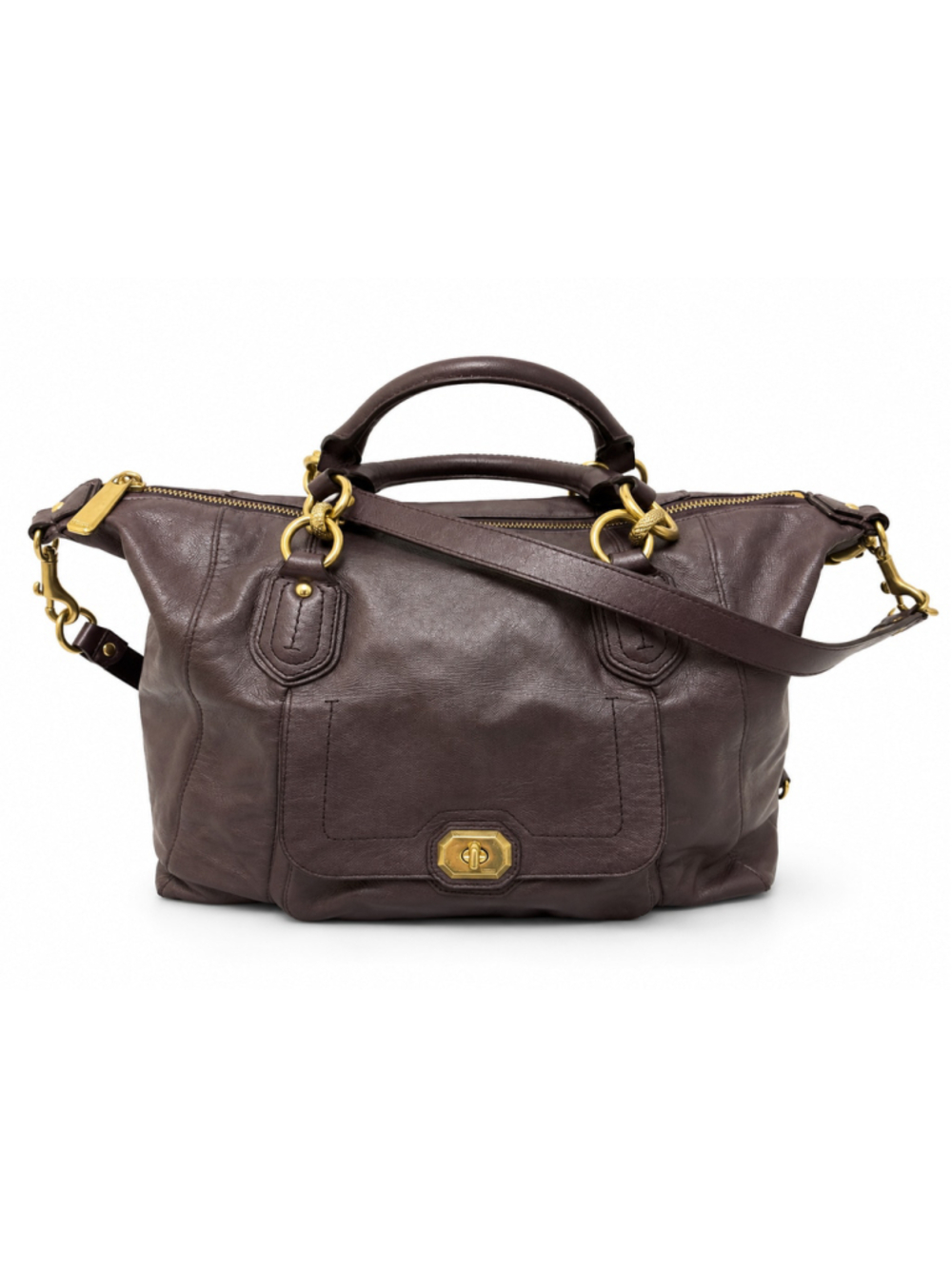 Coach Campbell Plum Bordeaux Leather Turnlock Satchel Crossbody Bag Brass